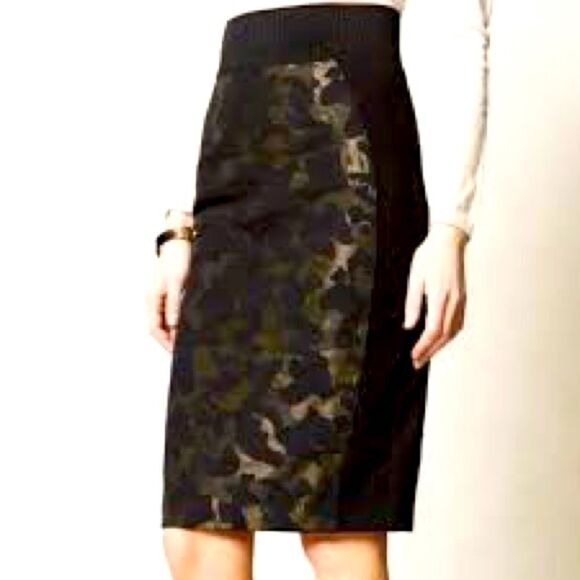 Anthropologie Maeve Black Green Jacquard Camo High Waisted Pencil Skirt - Picture 1 of 9